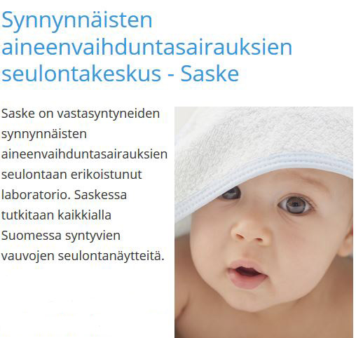 Synnynnäisten aineenvaihduntasairauksien seulontakeskus Saske.